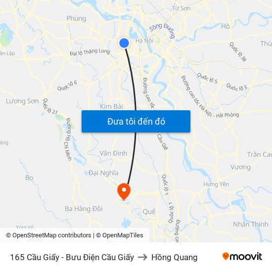 165 Cầu Giấy - Bưu Điện Cầu Giấy to Hồng Quang map