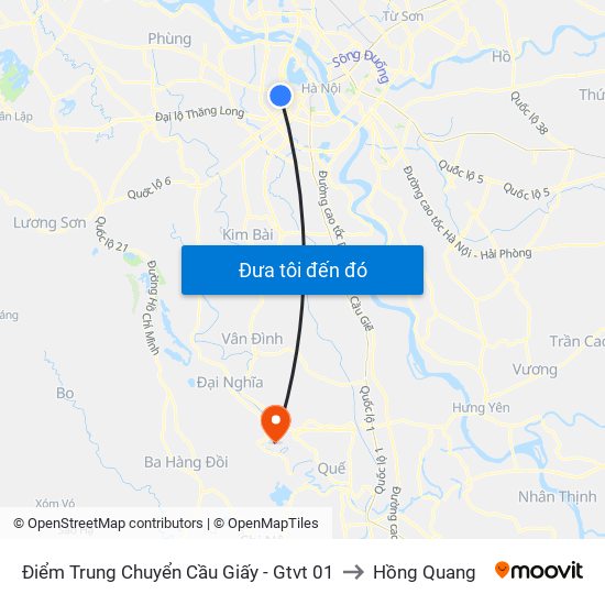 Điểm Trung Chuyển Cầu Giấy - Gtvt 01 to Hồng Quang map