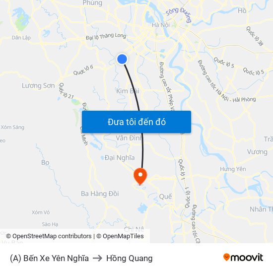 (A) Bến Xe Yên Nghĩa to Hồng Quang map