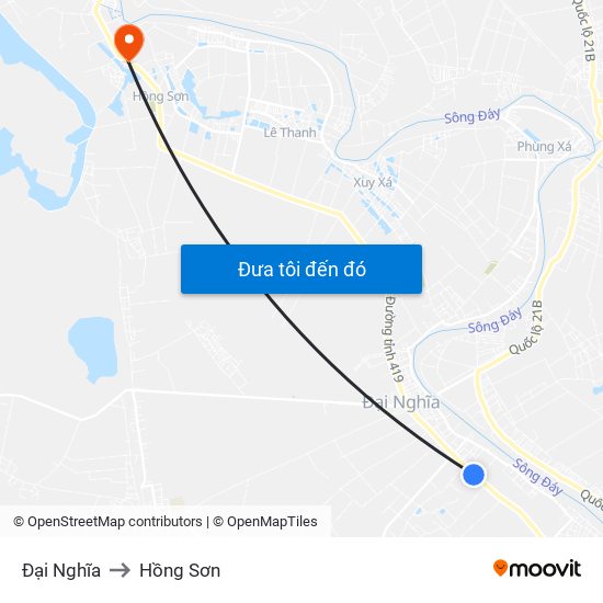 Đại Nghĩa to Hồng Sơn map