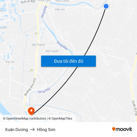 Xuân Dương to Hồng Sơn map