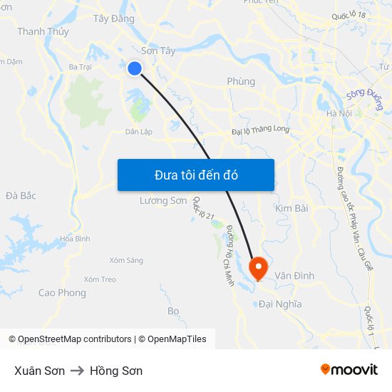 Xuân Sơn to Hồng Sơn map