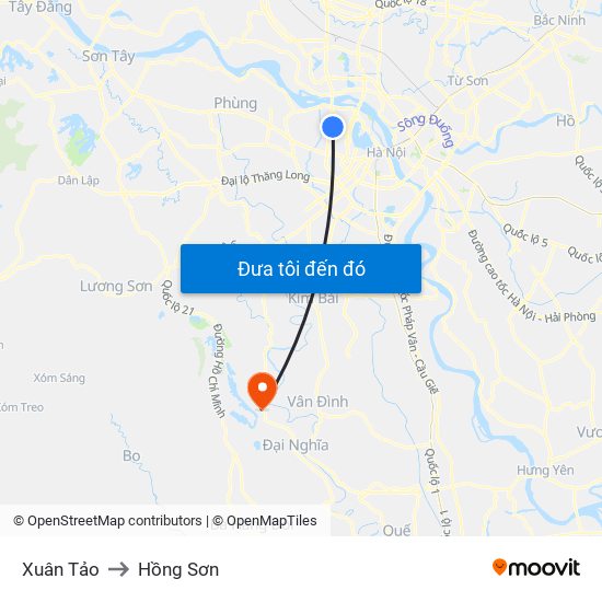 Xuân Tảo to Hồng Sơn map