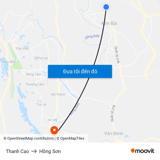 Thanh Cao to Hồng Sơn map