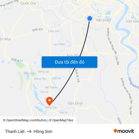 Thanh Liệt to Hồng Sơn map