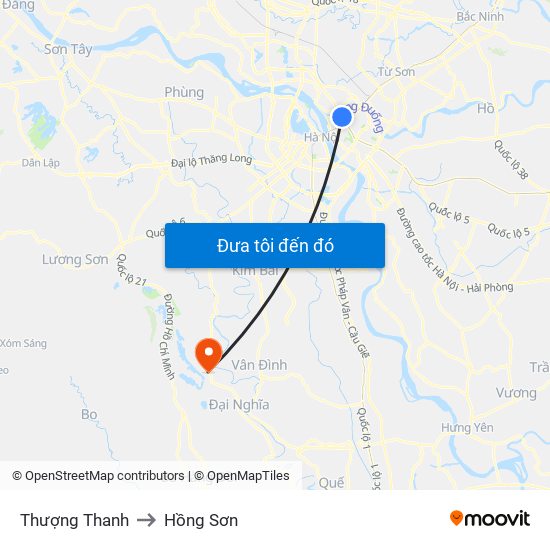 Thượng Thanh to Hồng Sơn map
