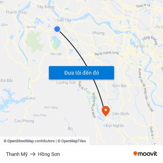 Thanh Mỹ to Hồng Sơn map