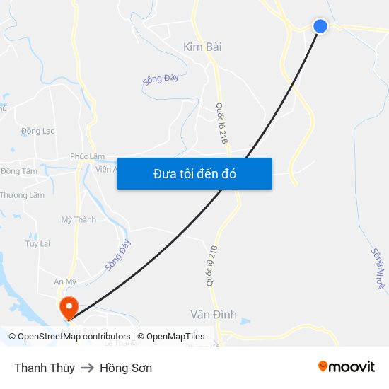 Thanh Thùy to Hồng Sơn map