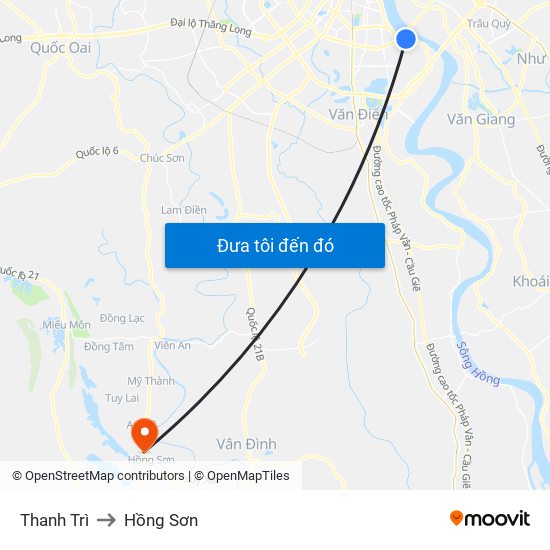 Thanh Trì to Hồng Sơn map