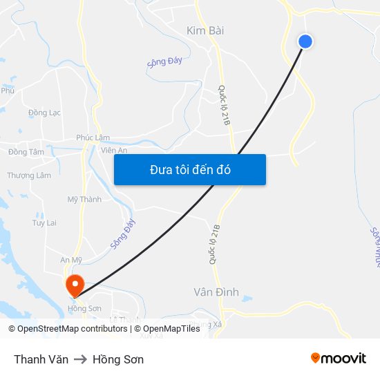 Thanh Văn to Hồng Sơn map