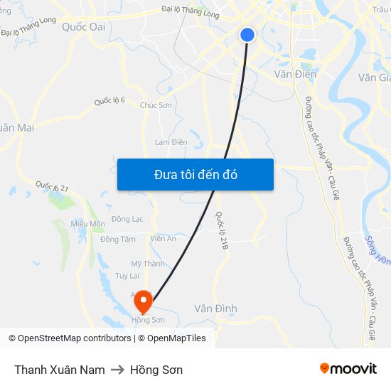 Thanh Xuân Nam to Hồng Sơn map