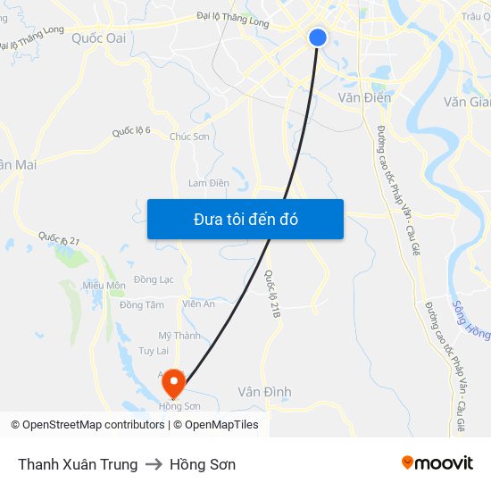 Thanh Xuân Trung to Hồng Sơn map