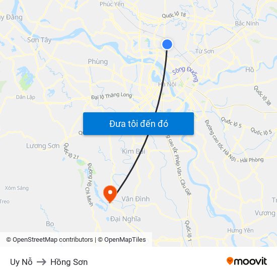 Uy Nỗ to Hồng Sơn map