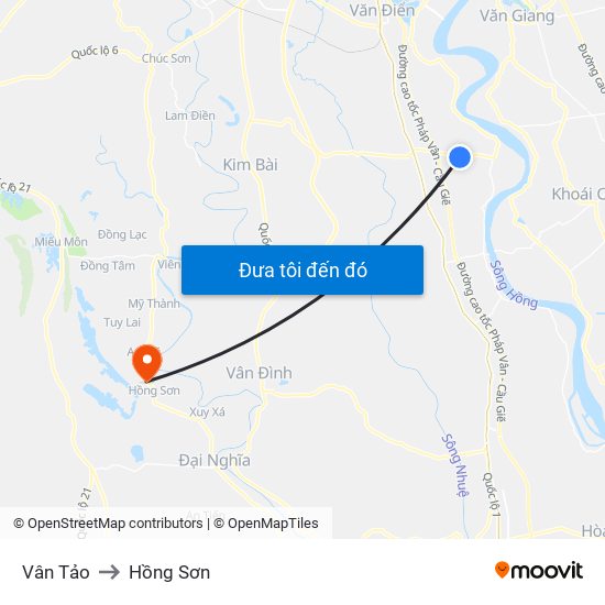 Vân Tảo to Hồng Sơn map