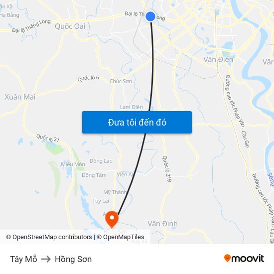 Tây Mỗ to Hồng Sơn map