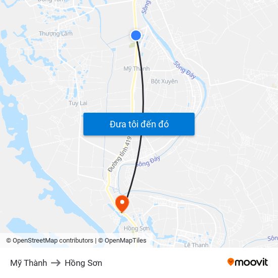 Mỹ Thành to Hồng Sơn map
