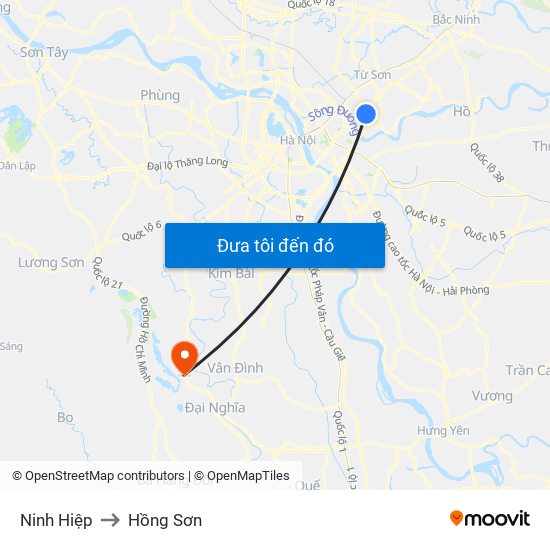 Ninh Hiệp to Hồng Sơn map