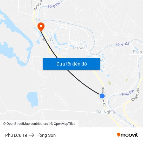 Phù Lưu Tế to Hồng Sơn map