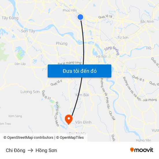 Chi Đông to Hồng Sơn map