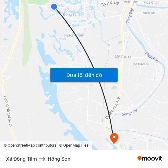 Xã Đồng Tâm to Hồng Sơn map