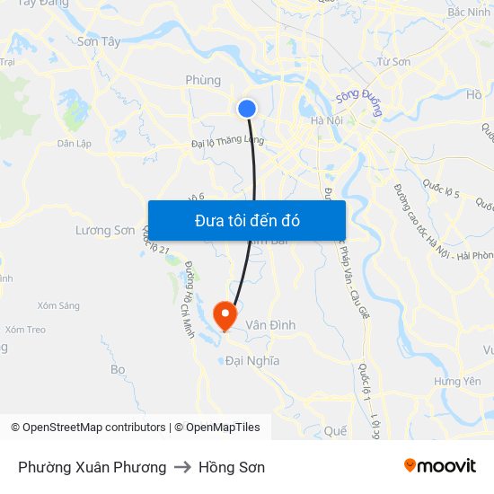 Phường Xuân Phương to Hồng Sơn map
