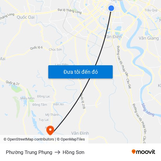 Phường Trung Phụng to Hồng Sơn map