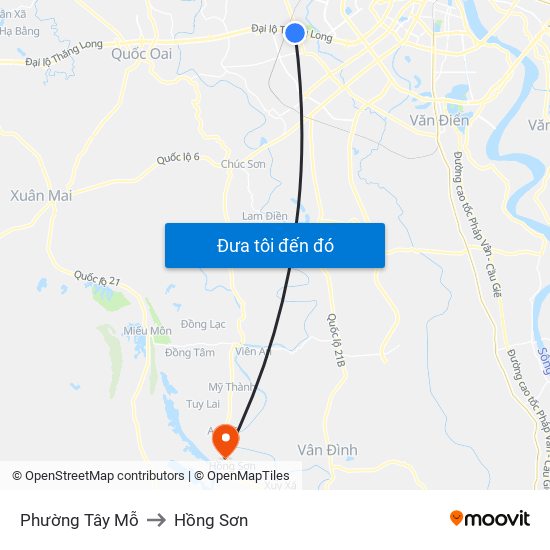 Phường Tây Mỗ to Hồng Sơn map
