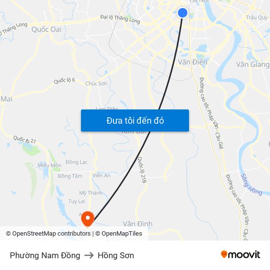 Phường Nam Đồng to Hồng Sơn map