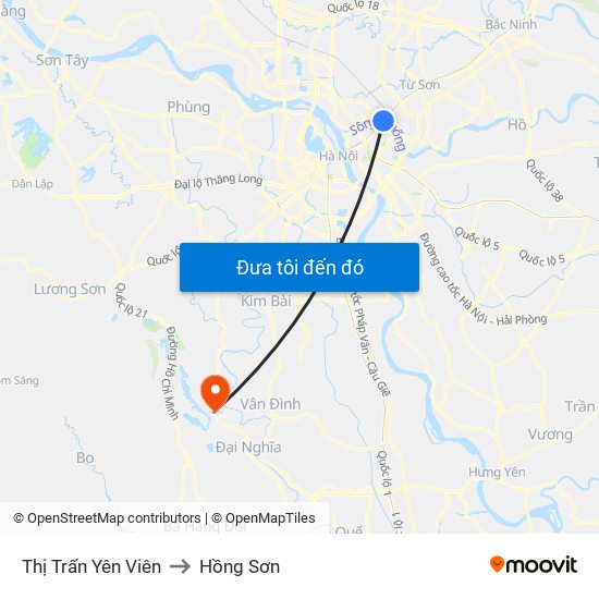 Thị Trấn Yên Viên to Hồng Sơn map