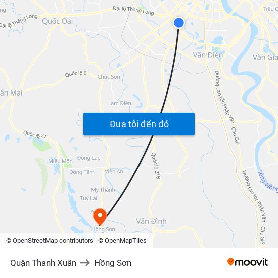 Quận Thanh Xuân to Hồng Sơn map