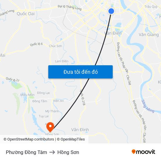 Phường Đồng Tâm to Hồng Sơn map