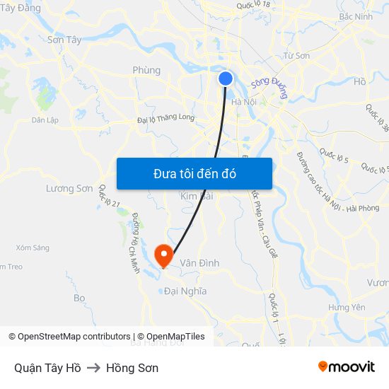 Quận Tây Hồ to Hồng Sơn map