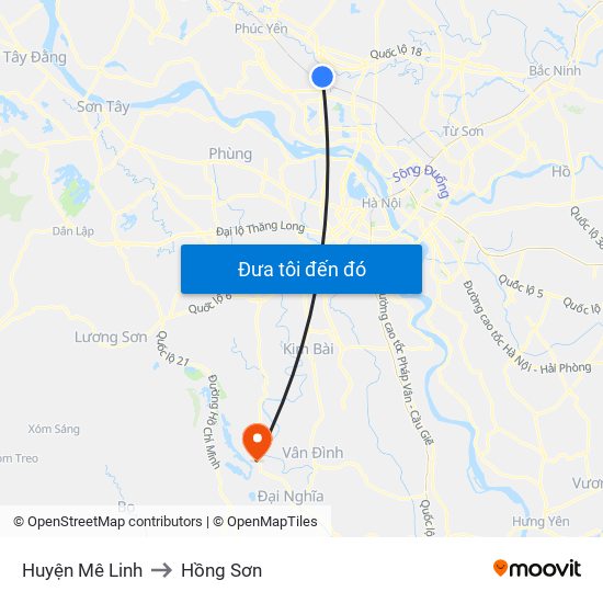 Huyện Mê Linh to Hồng Sơn map