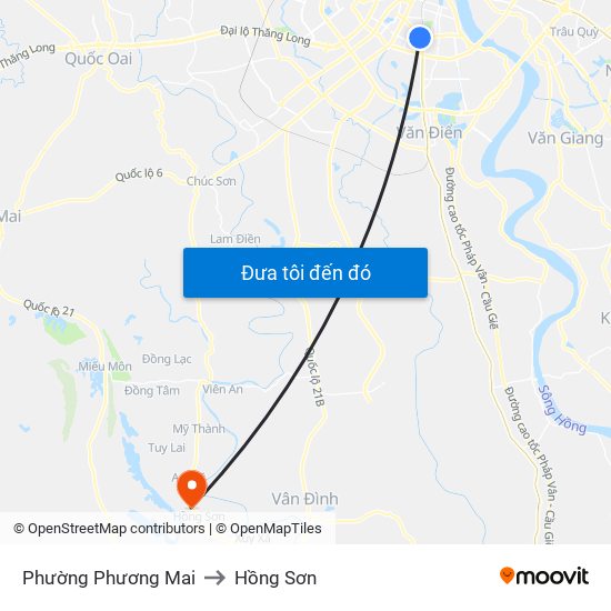 Phường Phương Mai to Hồng Sơn map