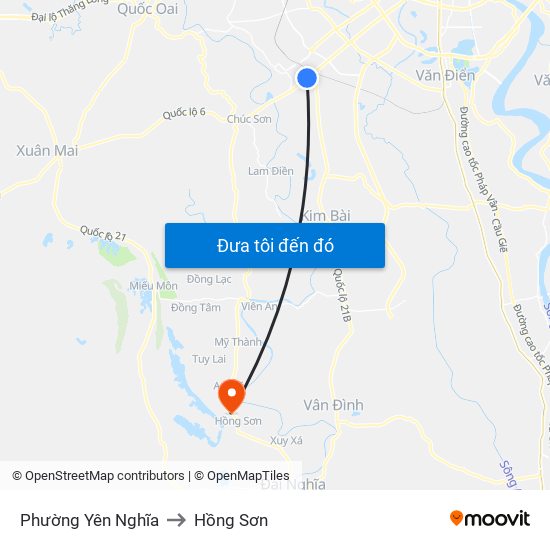 Phường Yên Nghĩa to Hồng Sơn map