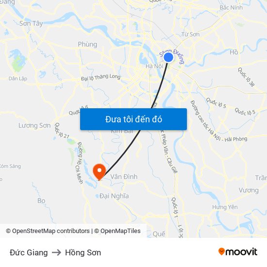 Đức Giang to Hồng Sơn map