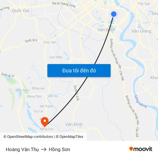 Hoàng Văn Thụ to Hồng Sơn map