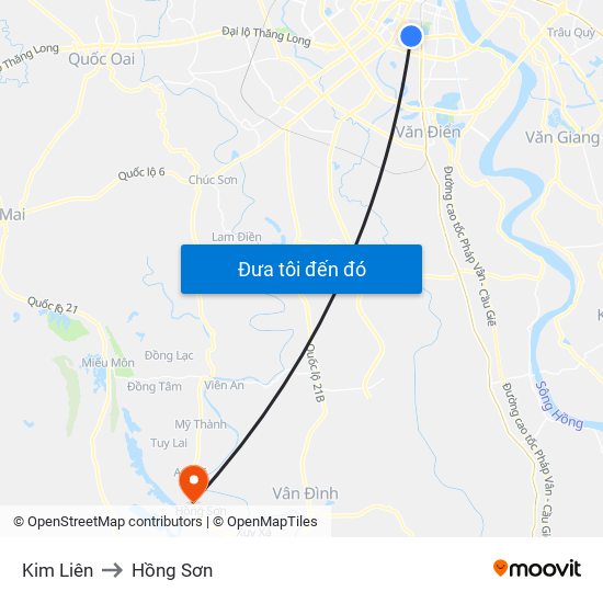 Kim Liên to Hồng Sơn map