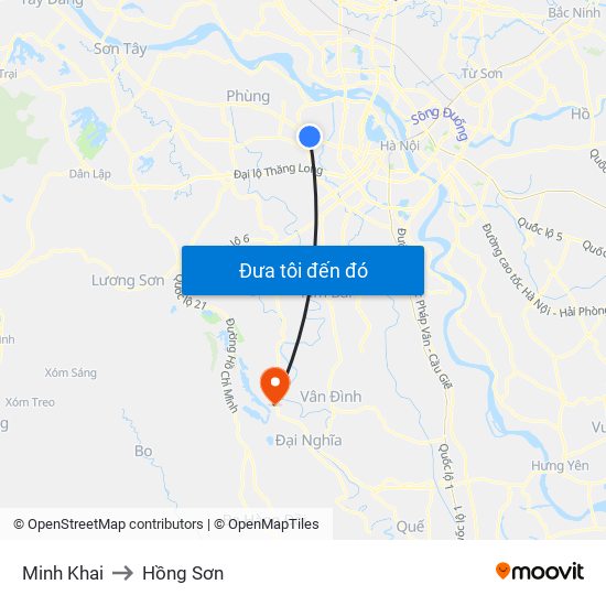 Minh Khai to Hồng Sơn map