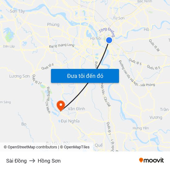 Sài Đồng to Hồng Sơn map