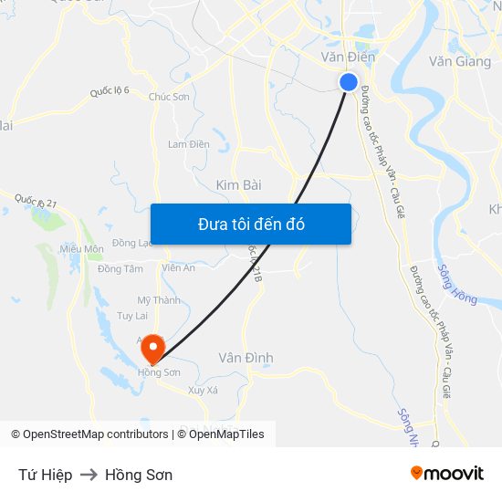 Tứ Hiệp to Hồng Sơn map