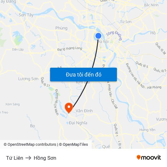 Tứ Liên to Hồng Sơn map