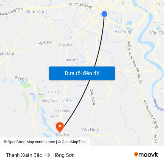 Thanh Xuân Bắc to Hồng Sơn map