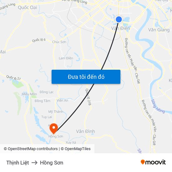 Thịnh Liệt to Hồng Sơn map