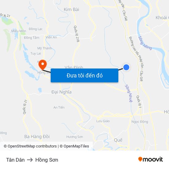 Tân Dân to Hồng Sơn map