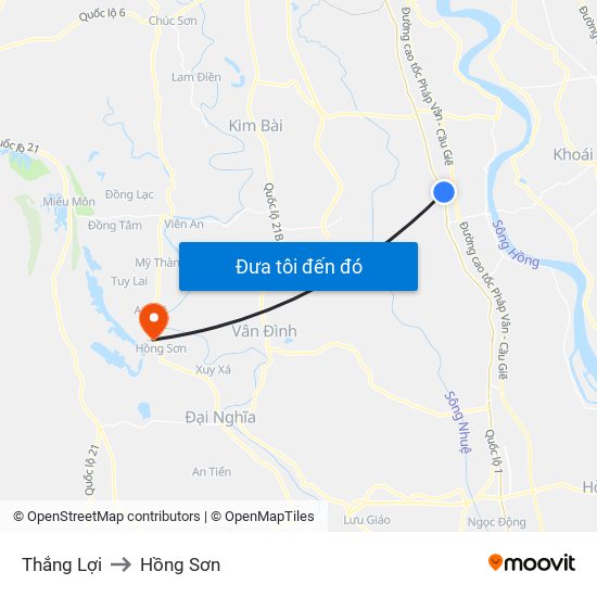 Thắng Lợi to Hồng Sơn map