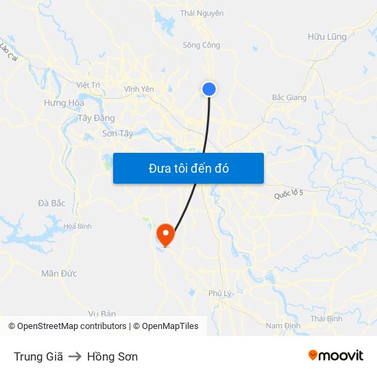 Trung Giã to Hồng Sơn map