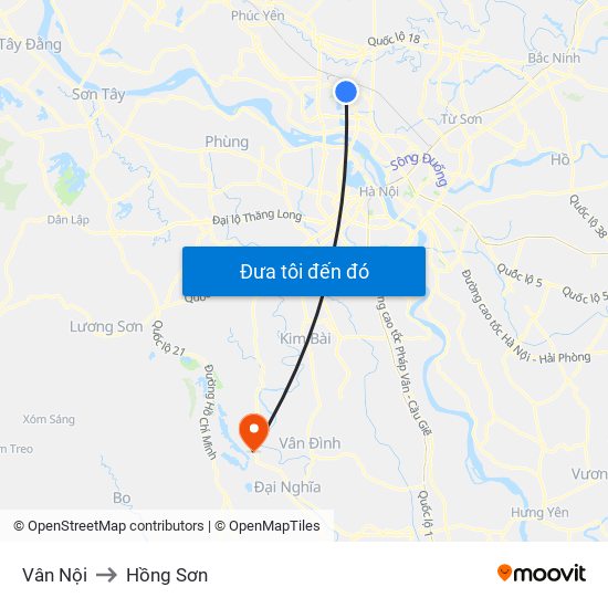 Vân Nội to Hồng Sơn map
