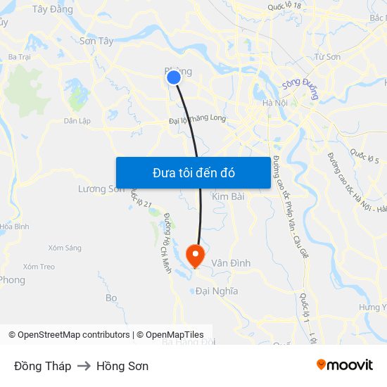 Đồng Tháp to Hồng Sơn map