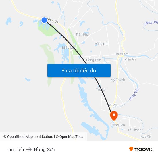 Tân Tiến to Hồng Sơn map